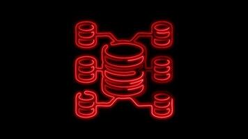 Glowing Data Warehouse Icon and Symbol in Neon Animation on Black Background video