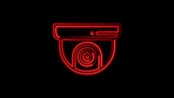 Glowing CCTV Icon and Symbol in Neon Animation on Black Background video