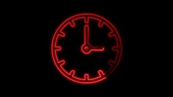 Glowing Clock Icon and Symbol in Neon Animation on Black Background video