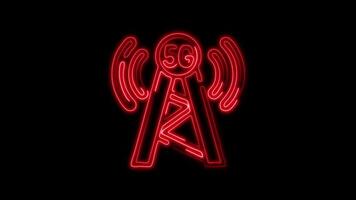 Glowing G Antenna and Symbol in Neon Animation on Black Background video
