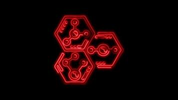 Glowing Nanotechnology Icon and Symbol in Neon Animation on Black Background video