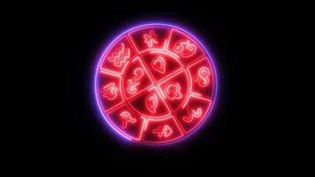 Glowing Astrology Icon and Symbol in Neon Animation on Black Background video
