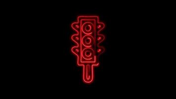 Glowing Stop Light and Symbol in Neon Animation on Black Background video