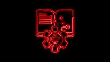 Glowing Machine Learning Icon and Symbol in Neon Animation on Black Background video