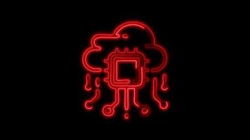 Glowing Cloud Computing Icon and Symbol in Neon Animation on Black Background video