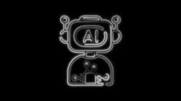 Glowing AI Assistant Icon and Symbol in Neon Animation on Black Background video