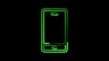 Glowing Smartphone Icon and Symbol in Neon Animation on Black Background video