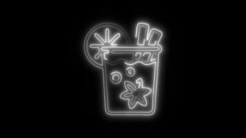 Glowing Cocktail Icon and Symbol in Neon Animation on Black Background video