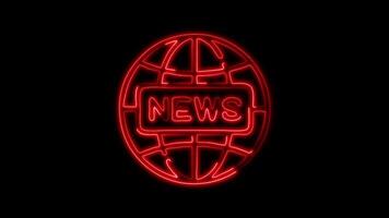 Glowing News Icon and Symbol in Neon Animation on Black Background video