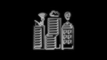 Glowing Smart City Icon and Symbol in Neon Animation on Black Background video