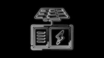 Glowing Solar Panel Icon and Symbol in Neon Animation on Black Background video