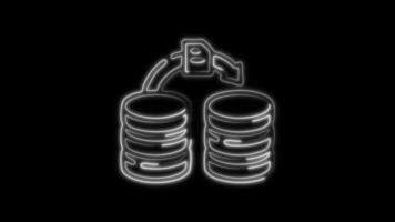 Glowing Data Migration Icon and Symbol in Neon Animation on Black Background video