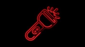 Glowing Flashlight Icon and Symbol in Neon Animation on Black Background video