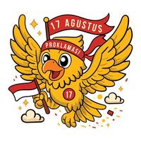 Independence Day 17 Agustus 1945 Garuda Holding Red and White Flag Proudly Icon Style vector