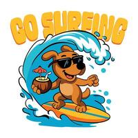 GO Surfing cute dog surfing tshirt and sticker design vector