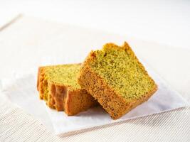 Lemon Poppy Seed Pound Cake Slices in plate side view of Moist Dessert photo