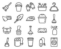 Collection of Household Cleaning Objects, Tools and Supplies in Outline Style vector