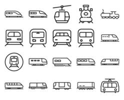 Train Line Art Collection Rail Transport Icons, Mono Line Style on White Background vector