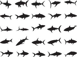 Diverse Collection of Shark and Tuna Fish Silhouettes vector