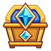 Golden Treasure Chest with Shining Blue Gemstones Vibrant Gaming Icon Design vector