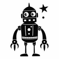 Retro Robot Silhouette with Star Vintage Robotic Illustration vector