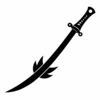 Black Silhouette of a Sword with Decorative Leaves on Blade vector