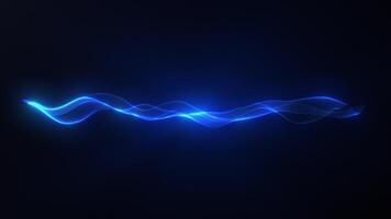 Smooth flowing blue light waves move rhythmically on a black background. Futuristic abstract animation perfect for tech, music, sound visualization, or modern digital design video