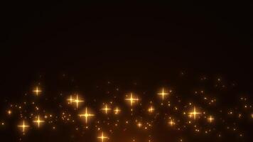 Golden twinkling lights of particles and stars on a dark background create an atmosphere of coziness and magic. Ideal for holiday projects, backgrounds, advertising and animations. Seamless loop. video