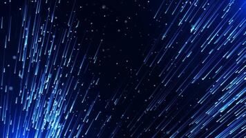 dinámica azul rayas de ligero y brillante partículas mosca mediante un oscuro espacio fondo, creando un futurista alta velocidad movimiento efecto Perfecto para ciencia ficción, tecnología, o datos visuales video