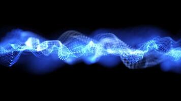 Flowing blue particles create a dynamic wave pattern on a dark background. A futuristic digital animation ideal for tech, data, or abstract backgrounds and presentations. Seamless loop video