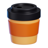 Disposable Paper Coffee Cups with Black Lid Isolated. Cartoon Style Junk Food and Drink Icon Concept. 3D Rendering. png
