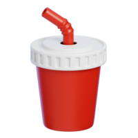 Red Paper Cup for Beverages with Straw Isolated. Cartoon Style Junk Food and Drink Icon Concept. 3D Rendering. png