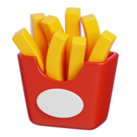 French Potato Fries in A Red Carton Box Isolated. Cartoon Style Junk Food and Drink Icon Concept. 3D Rendering. png