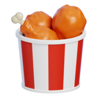 Crispy Fried Chicken Pieces in a Red Bucket Isolated. Cartoon Style Junk Food and Drink Icon Concept. 3D Rendering. png