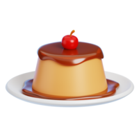 Pudding Topped with Cherry Isolated. Cartoon Style Junk Food and Dessert Icon Concept. 3D Rendering. png