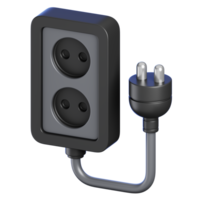 Electrical Power Strip and Plug Isolated. Cartoon Style Electric Home Appliances Icon Concept. 3D Rendered Illustration. png