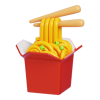 Paper box noodles and chopsticks Isolated. Cartoon Style Junk Food and Drink Icon Concept. 3D Rendering. png