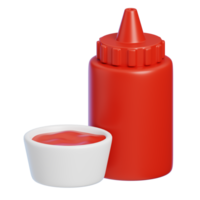 Chili Sauce Bottle and Bowl Isolated. Cartoon Style Junk Food and Drink Icon Concept. 3D Rendering png