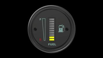 Animated Round Fuel Level Gauge with Yellow LED Indicators 10 Segments on Black Background. video