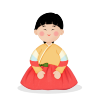 A cartoon girl in a traditional korean dress hanbok png