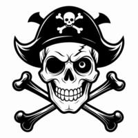 Pirate Skull with Crossbones and Eyepatch Icon in Black and White vector
