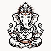 Intricate Line Art of Ganesha with Ornate Details and Cultural Symbolism vector