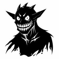 Grinning Monster Silhouette with Sharp Features and Horns vector