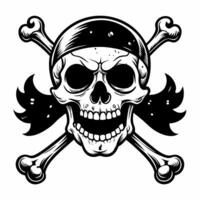 Black and White Skull with Crossbones and Bandana Illustration vector