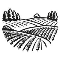 rural farmland landscape with cultivated fields and trees agricultural countryside, nature scene with rolling hills and crops vector