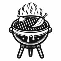 Retro Grilled Pepper on a Smoking BBQ Vintage Style Illustration for Outdoor Cooking vector