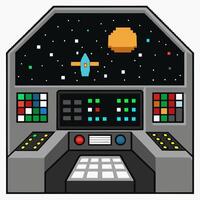 Retro Pixel Art Spaceship Cockpit with Starry Galaxy View vector