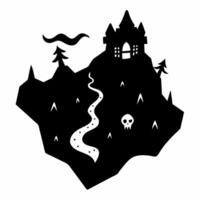 Spooky Castle Silhouette Mysterious Path on Haunted Island vector