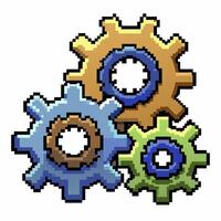 Colorful Pixel Art Gears Interlocking for Digital Technology Design Inspiration vector