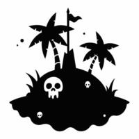 Silhouette of Mysterious Island with Skulls and Palm Trees vector